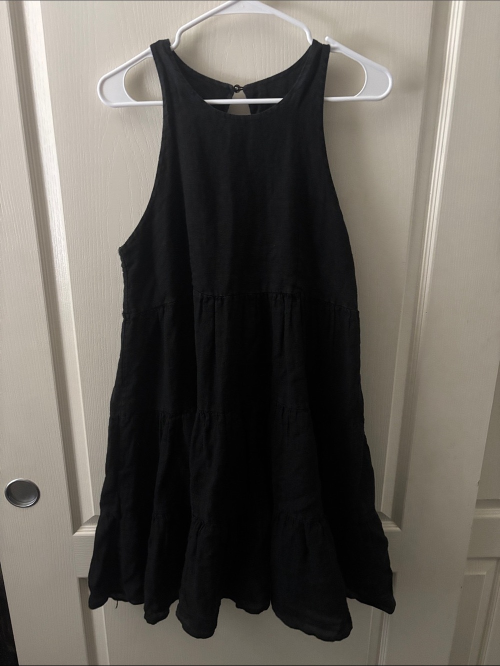 Sleeveless Black Tiered Mini Italian Linen Dress -
